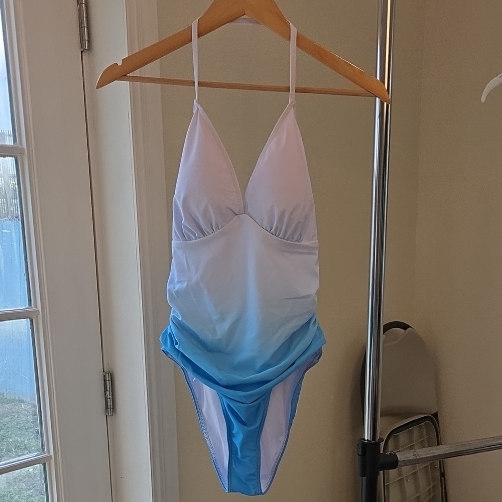 Blue and White One Piece Swimsuit